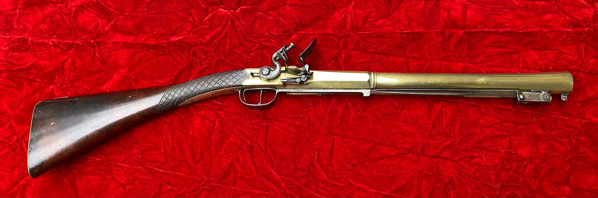 An Unusual Cased British Flintlock Brass Barrel Blunderbuss, R