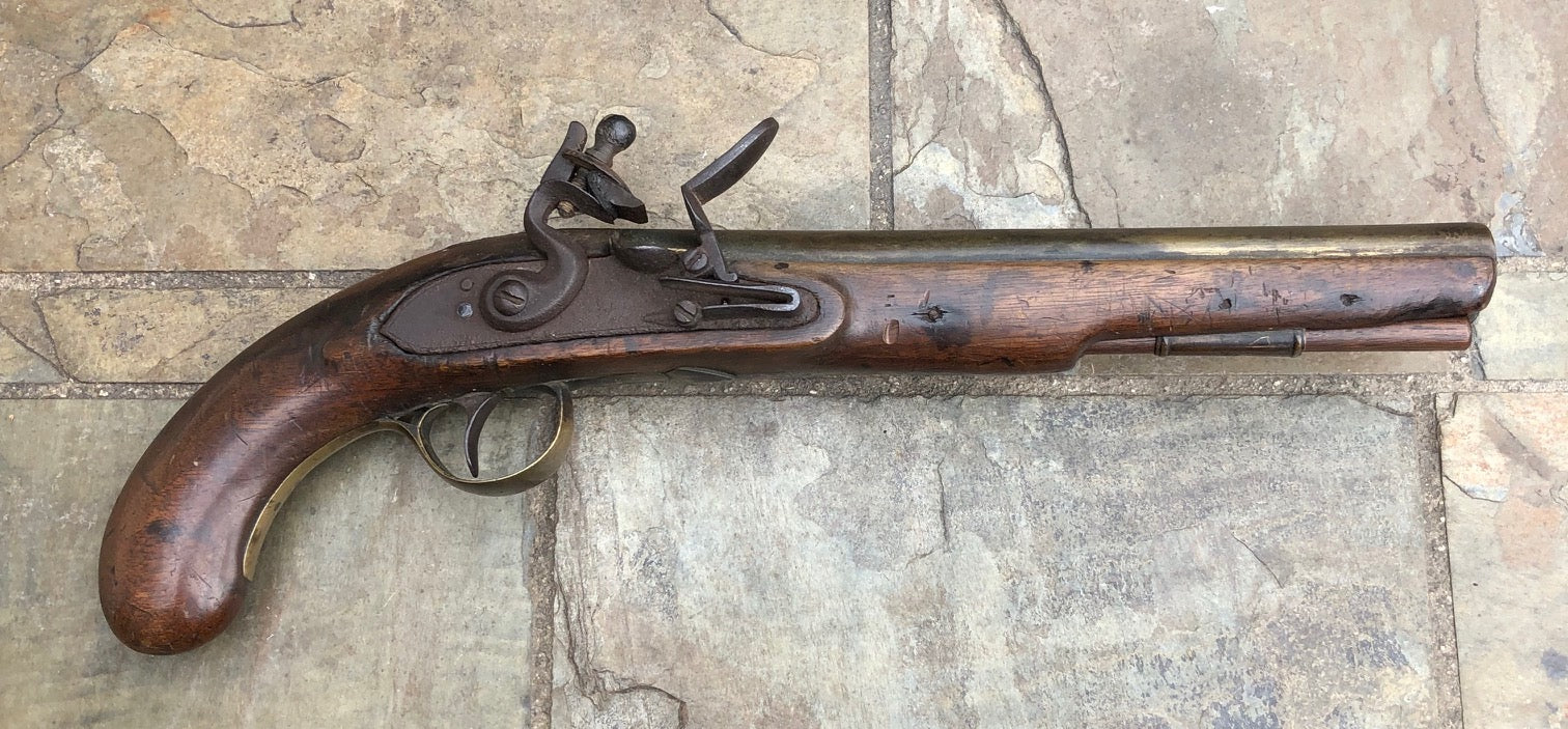 An Untouched Antique English/American Brass Barrel Flintlock Pistol by –  Tortuga Trading